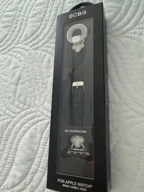 BCBG Black Leather Watch Band with Silver-Tone Hardware